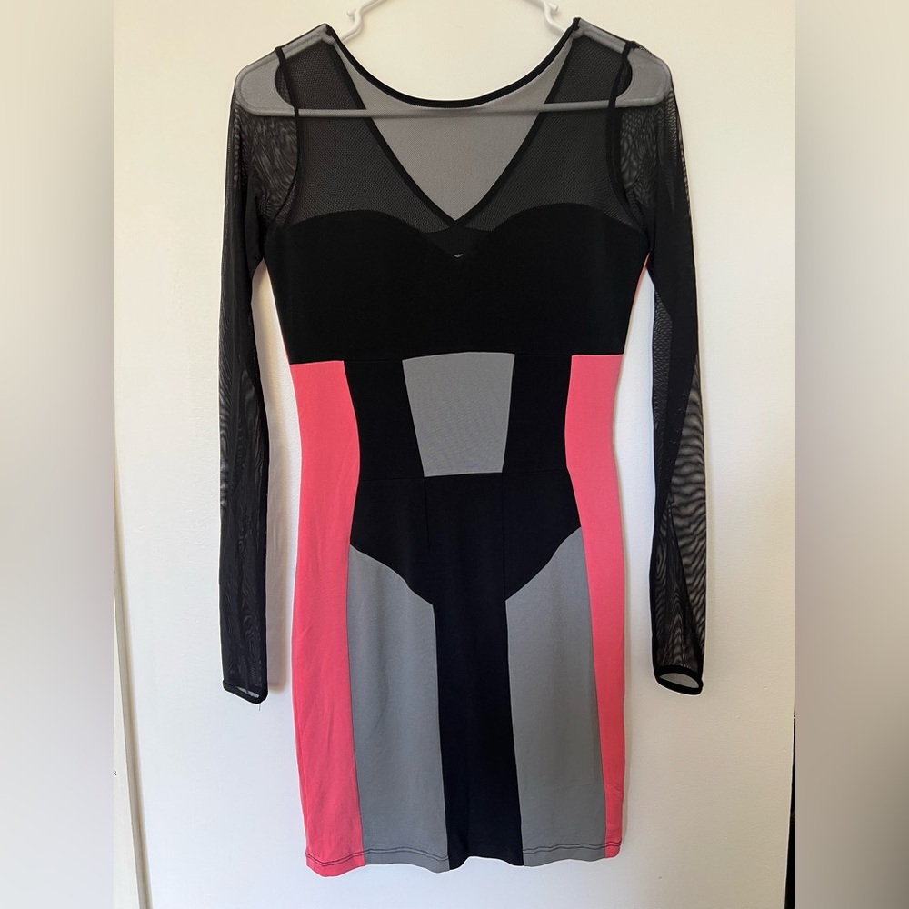 Arden B Black, Pink, and Gray Long Sleeve Dress